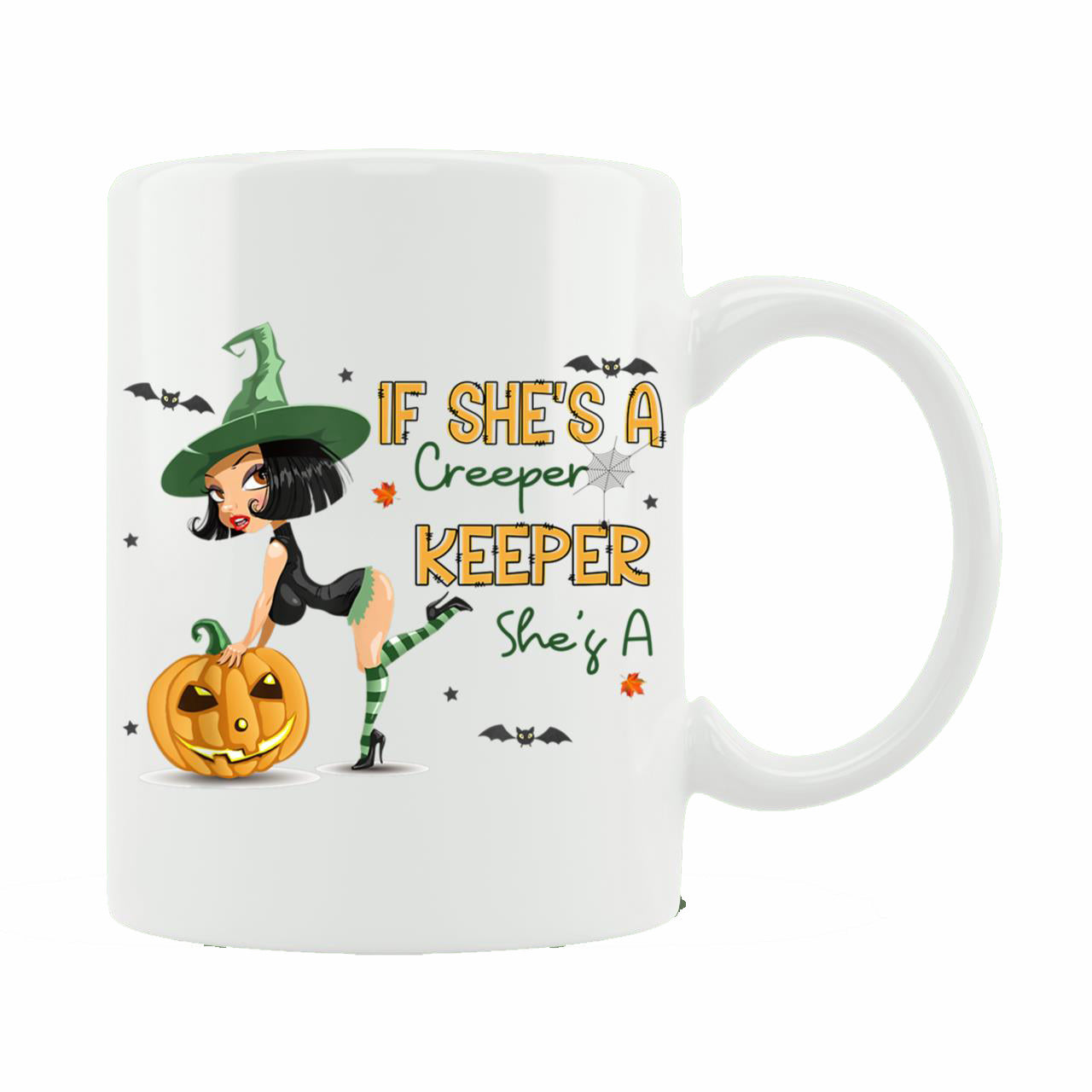 Skitongift Spooky Ceramic Novelty Coffee Mug Funny Halloween Mug Retro If She’s A Creeper She Is A Keeper Funny Halloween