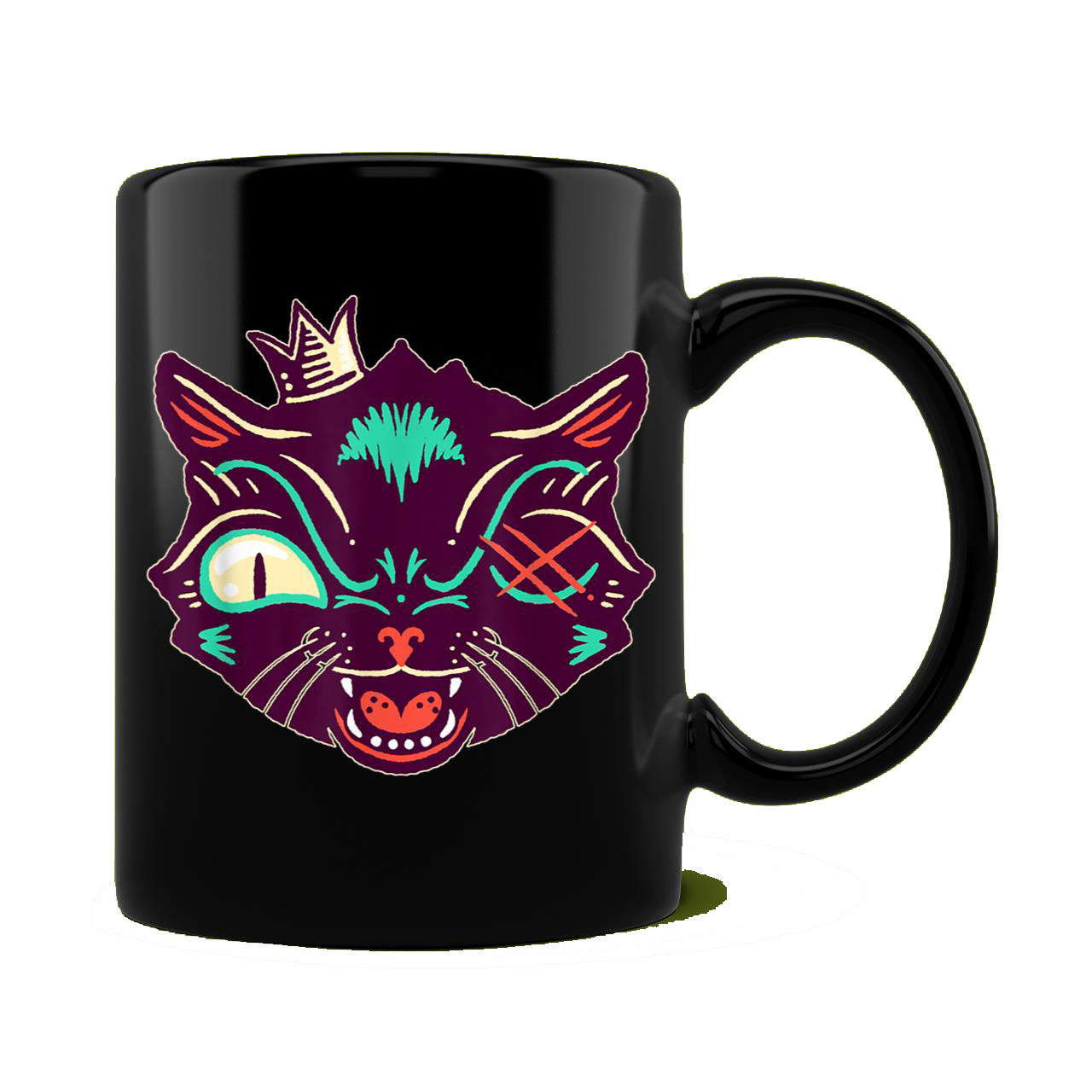 Skitongift Ceramic Novelty Coffee Mug Funny Spooky Halloween Mug Scary Black Cat Face Graphic Art Design Funny Cat