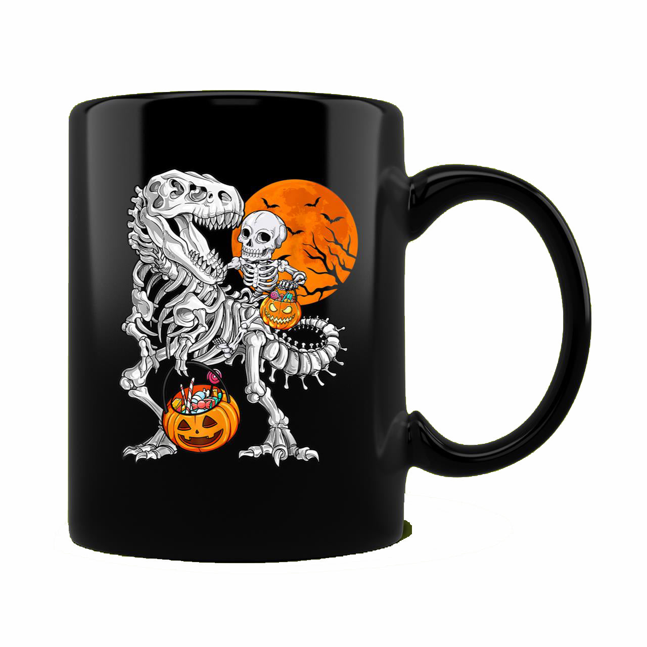 Skitongift Ceramic Novelty Coffee Mug Funny Spooky Halloween Mug Skeleton Dinosaur T-Rex Boys Spooky Halloween Mummy Funny Pumpkin