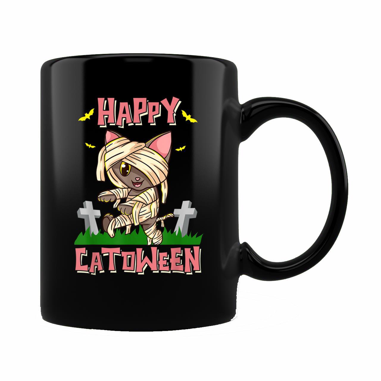 Skitongift Ceramic Novelty Coffee Mug Funny Cat Happy Catoween Spooky Halloween Mug