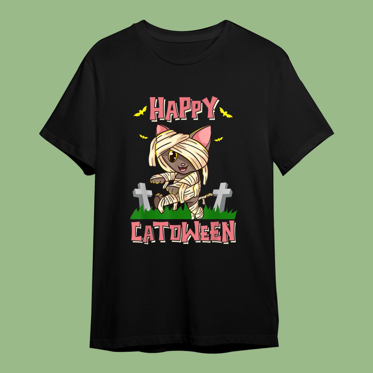 Skitongift Funny Spooky Cat Happy Catoween Halloween T-Shirt