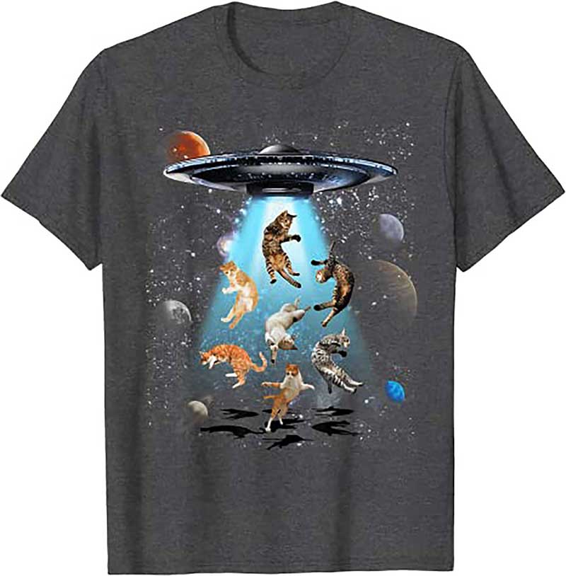 Skitongift Galaxy Cat Shirt, Cat UFO Shirt, Funny Cat Tee, Cat Graphic T Shirt