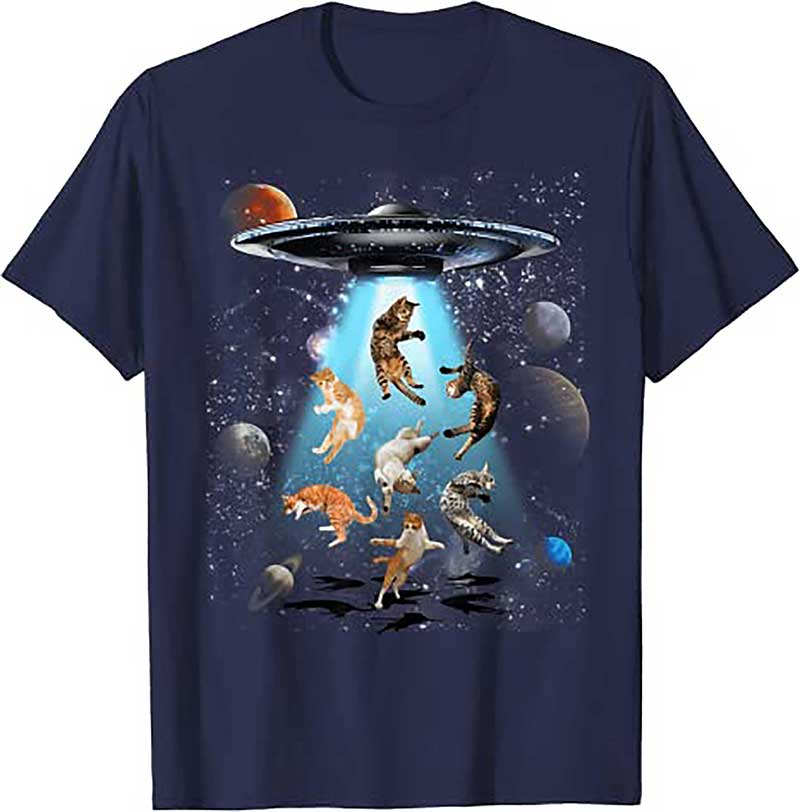 Skitongift Galaxy Cat Shirt, Cat UFO Shirt, Funny Cat Tee, Cat Graphic T Shirt
