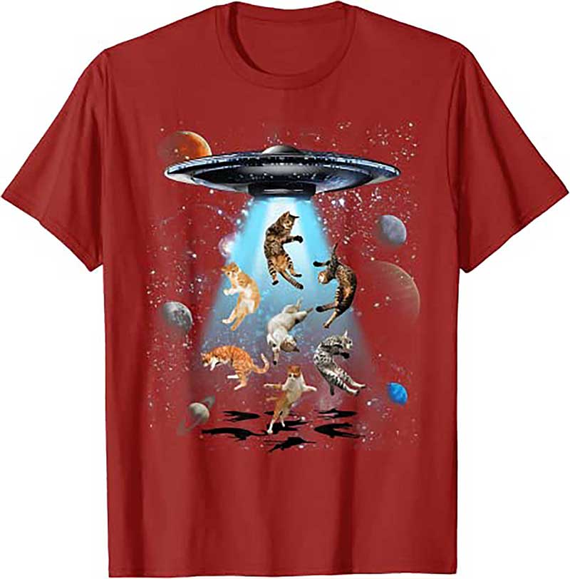 Skitongift Galaxy Cat Shirt, Cat UFO Shirt, Funny Cat Tee, Cat Graphic T Shirt