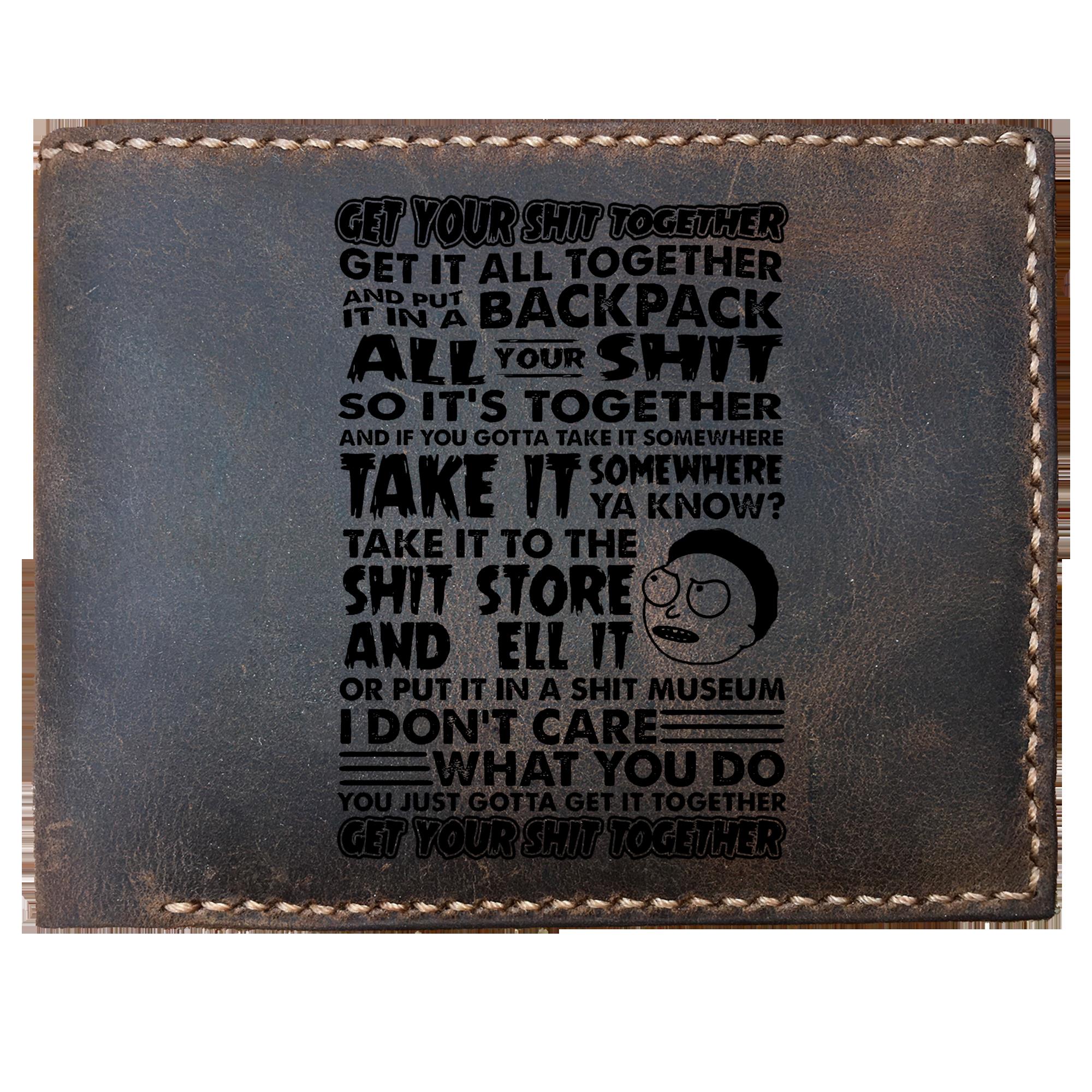Skitongifts Funny Custom Laser Engraved Bifold Leather Wallet For Men, Get Your Shit Together