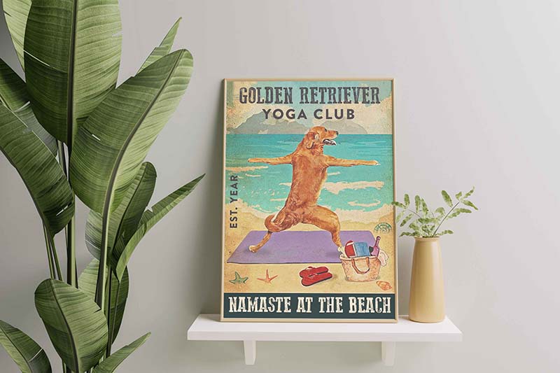 Skitongifts Wall Decoration, Home Decor, Decoration Room Golden Retriever Beach Yoga Club 1960 Namaste at The Beach TT0210