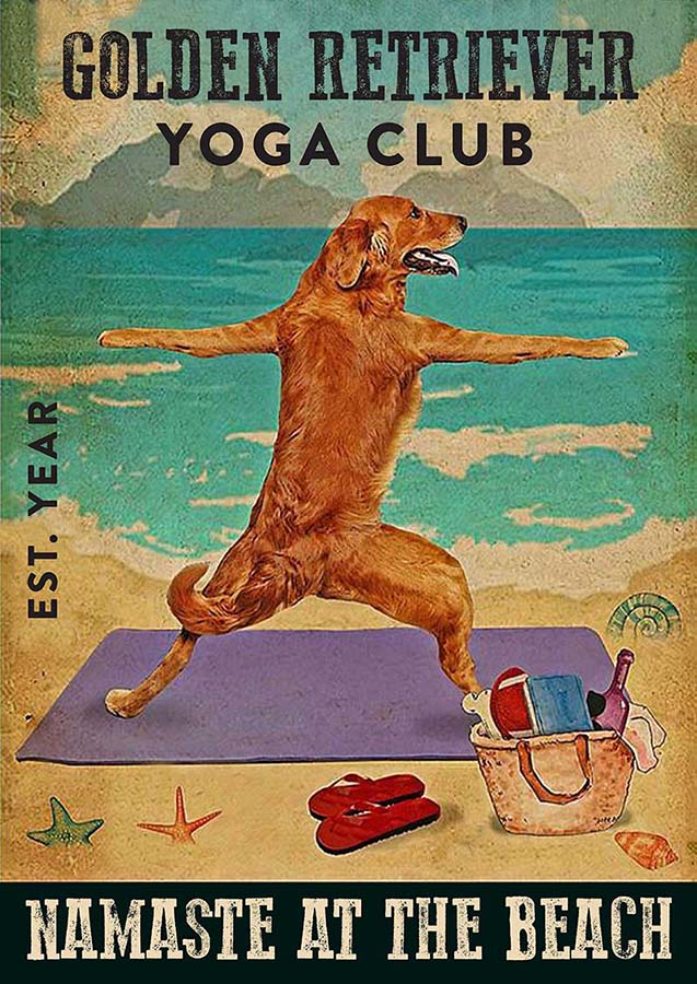 Golden Retriever Beach Yoga Club 1960 Namaste at The Beach-TT0210