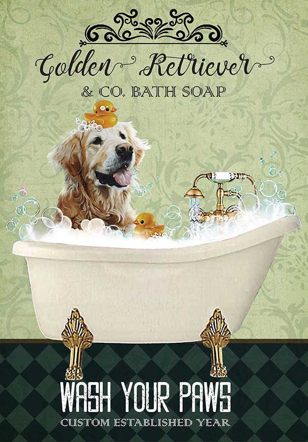 Golden Retriever Dog In Bathtub Bath Soap Established Wash Your Paws TT0309