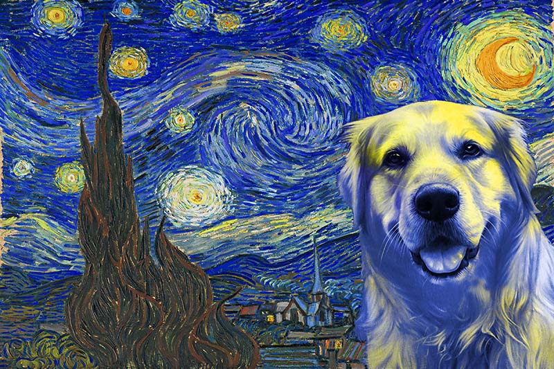Golden Retriever Dog Van Gogh Style Starry Night-TT0409