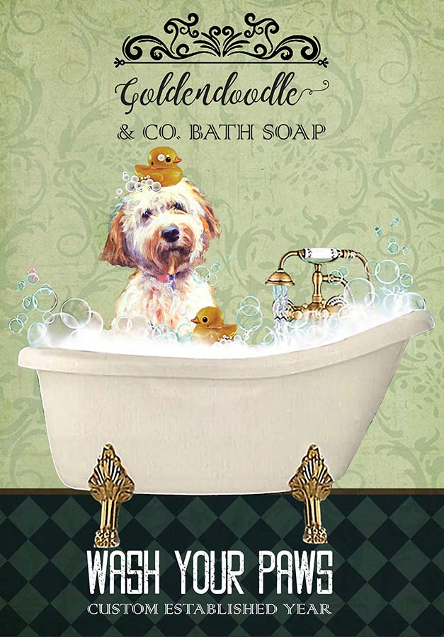 Goldendoodle Dog In Bathtub Bath Soap Established Wash Your Paws TT0309