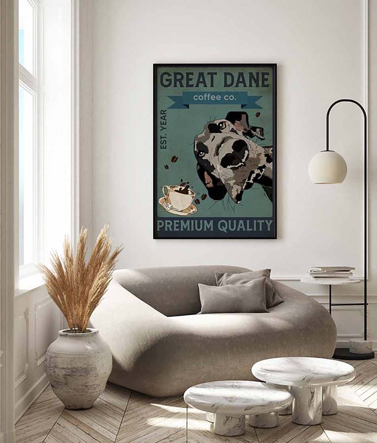 Great Dane Coffee Co Black Great Dane And Dalmatian Est 1965 Art MH0909