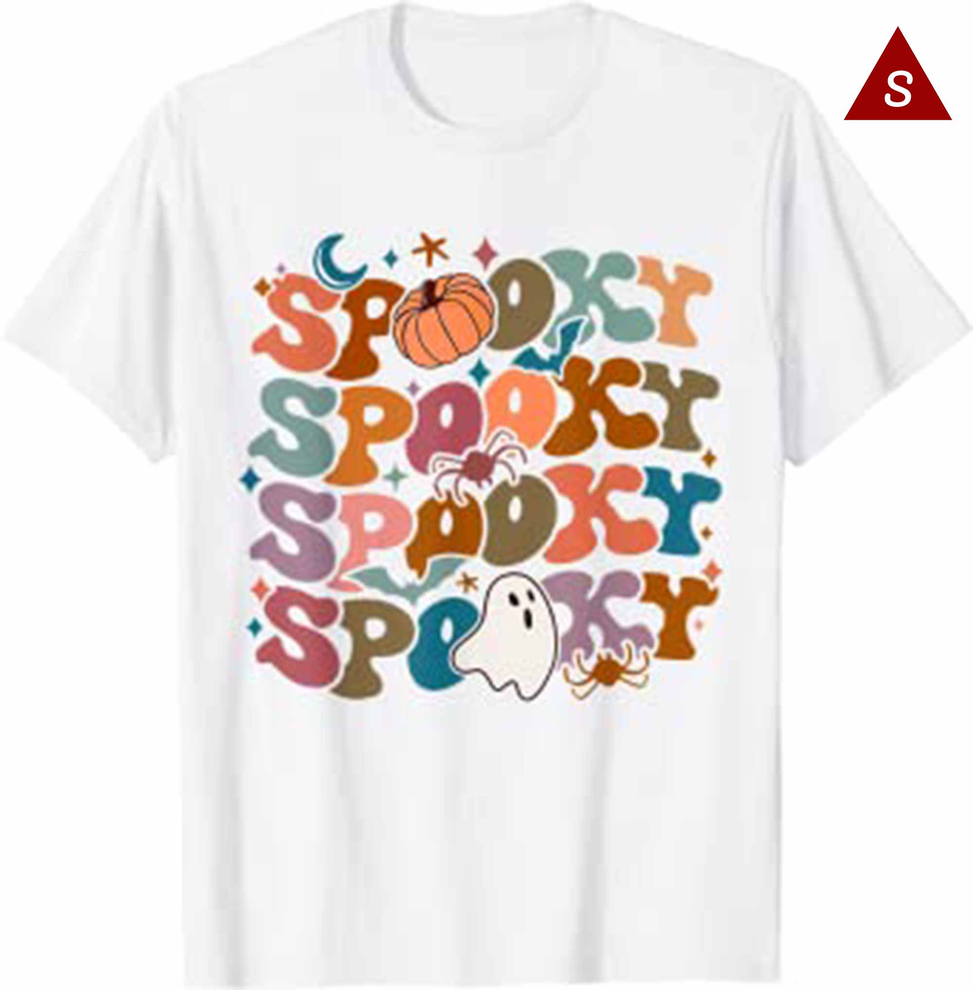 Skitongift Groovy Spooky Vibes Vintage Floral Ghost Hippie Halloween T Shirt