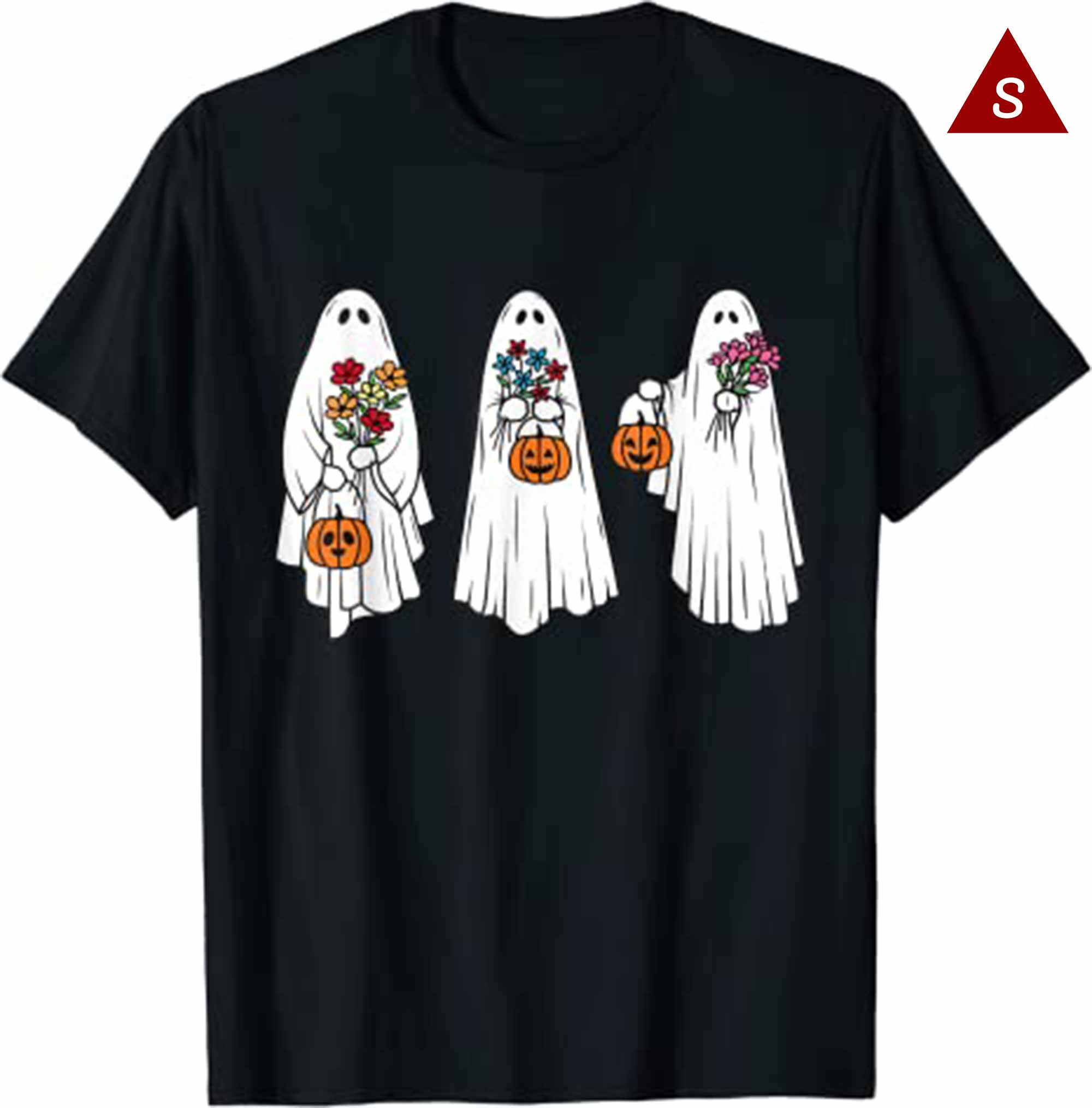 Groovy Vintage Floral Ghost Cute Halloween Spooky Season T Shirt
