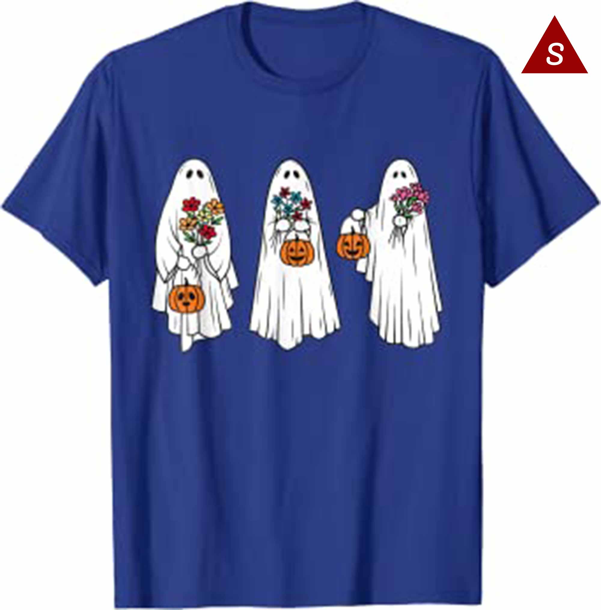 Skitongift Groovy Vintage Floral Ghost Cute Halloween Spooky Season T Shirt
