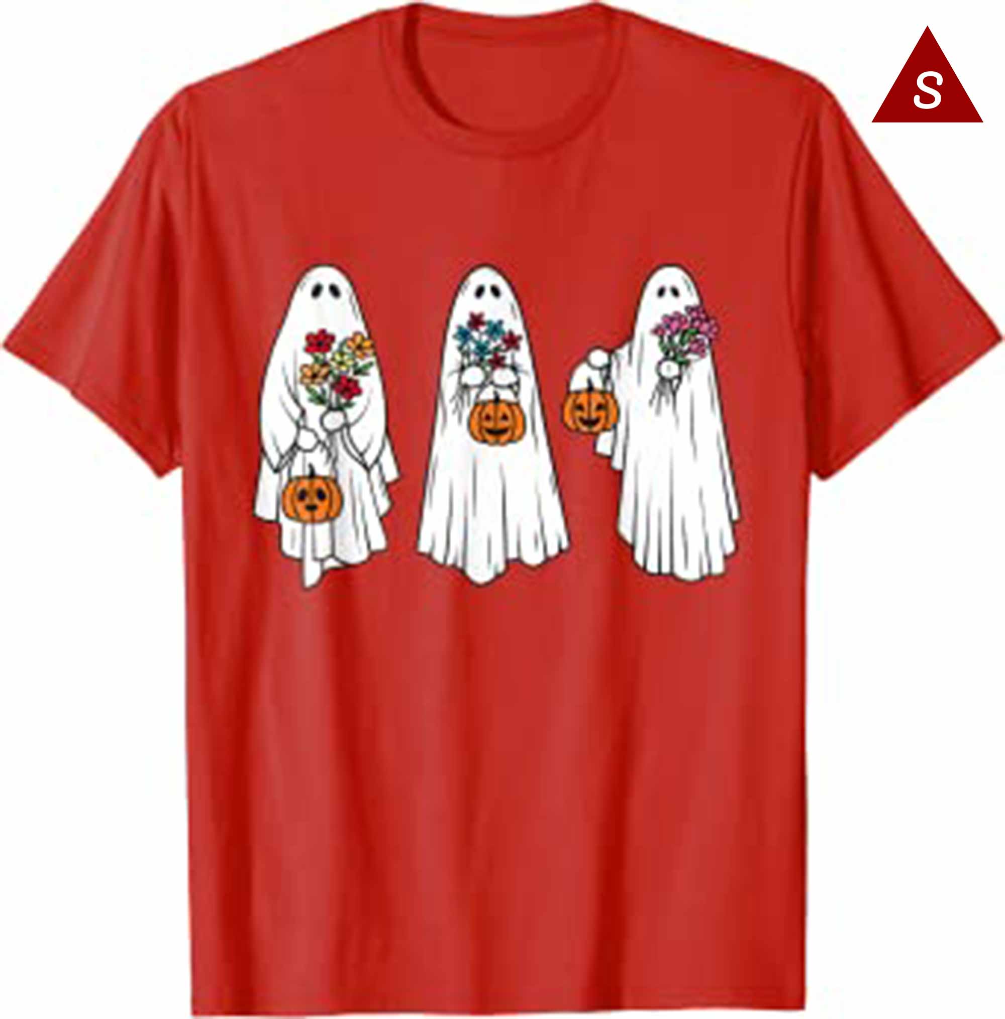 Skitongift Groovy Vintage Floral Ghost Cute Halloween Spooky Season T Shirt