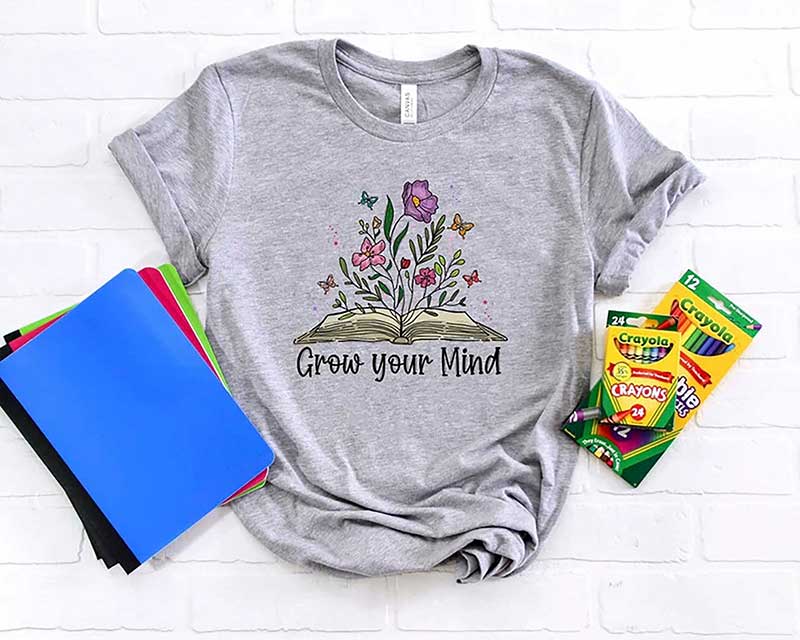 Grow Your Mind T Shirt Boho Wildflower Book Tee Summer Spring Aesthetic Floral Clothing Botanical Reading T Shirt Gift for Book Lovers