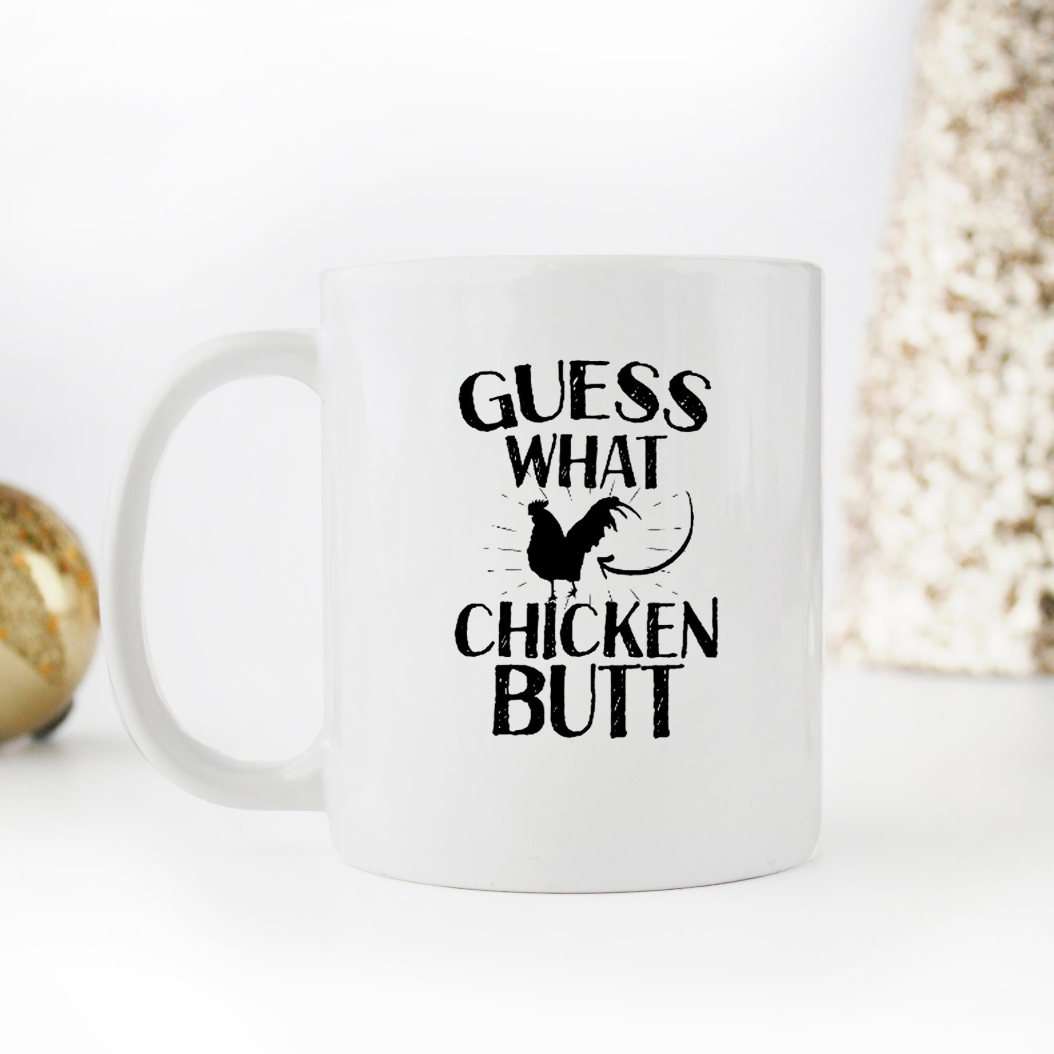 Skitongifts Funny Ceramic Novelty Coffee Mug Guess What Chicken Butt Funny Farm Pet Animal Lover Saying Home Office dhxYkU4