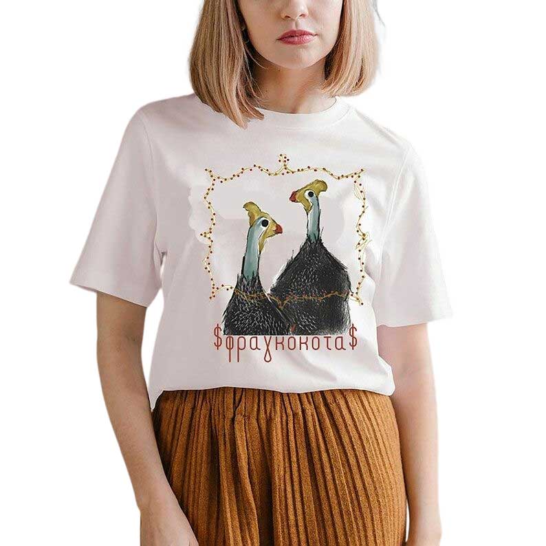 Skitongift-Guinea-Fowl-Tee-Fragkokota-Tshirt-For-Her-Made-In-Greece-Tshirt-With-Greek-Letters-Hand-Painted-Tee-Gift-For-Her-From-Greece-Long-Sleeve-Tee