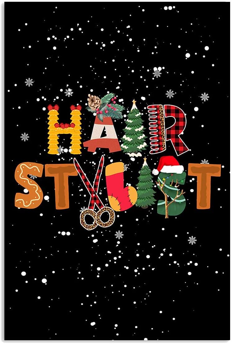 Hair Stylist Christmas Theme Pine Tree Snow Flower Proud Hobby Occupation Text Black