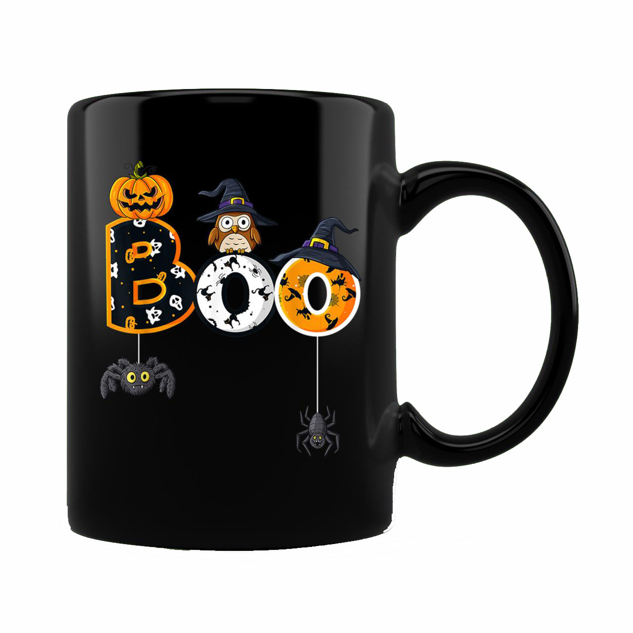 Skitongift Ceramic Novelty Coffee Mug Spooky Halloween Boo Owl With Witch Hat Spiders Mug