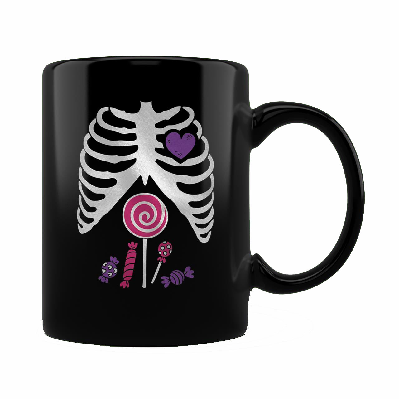 Skitongift Spooky Ceramic Novelty Coffee Mug Halloween Candy Ribcage Shirt Xray Skeleton Mug