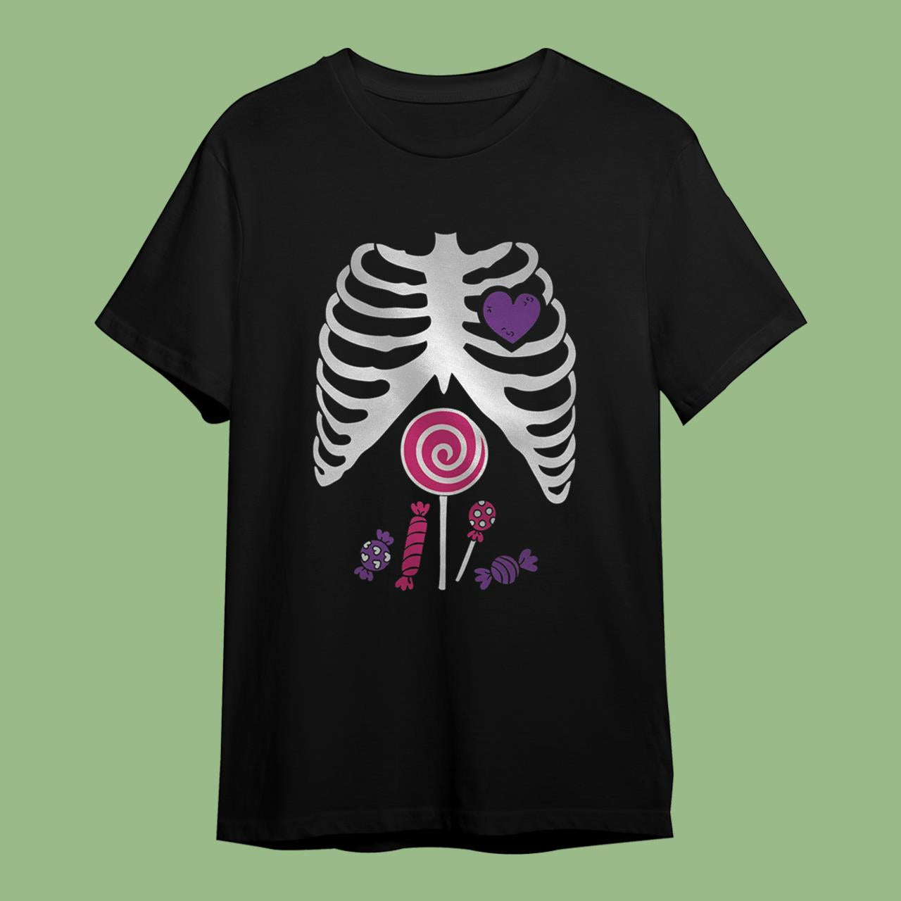 Skitongift Halloween Candy Ribcage Shirt Xray Skeleton T-Shirts