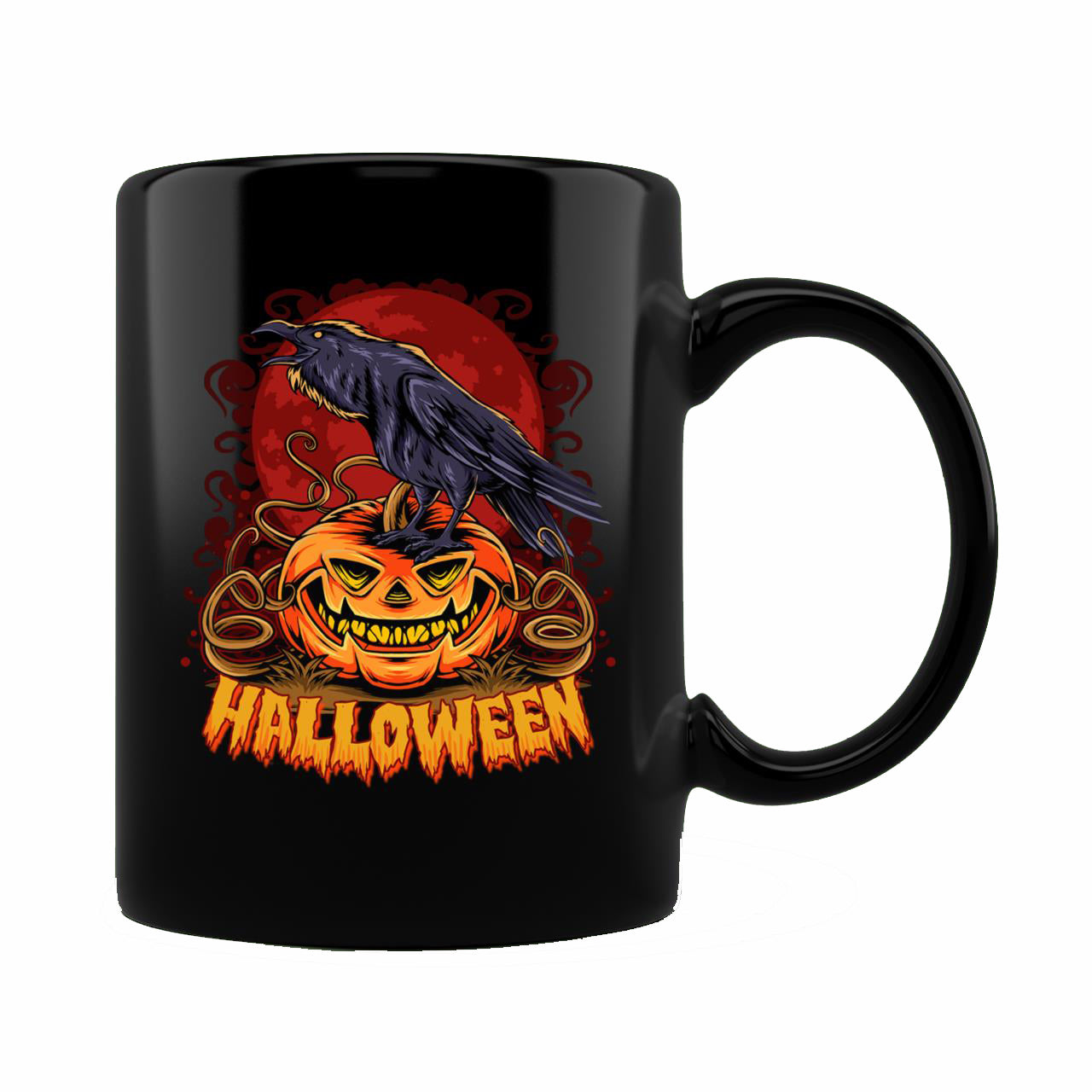 Skitongift Spooky Ceramic Novelty Coffee Mug Halloween Crow On Halloween Pumpkin On Full Moon Mug
