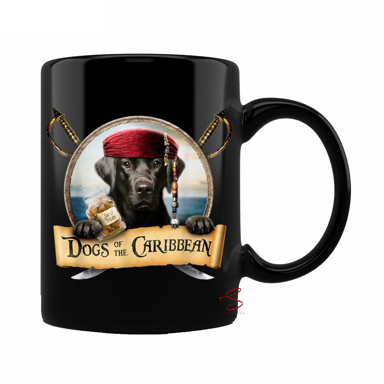 Skitongift Spooky Ceramic Novelty Coffee Mug Halloween Dog Mug Dogs Of The Caribbean Cute Black Labrador Pirate