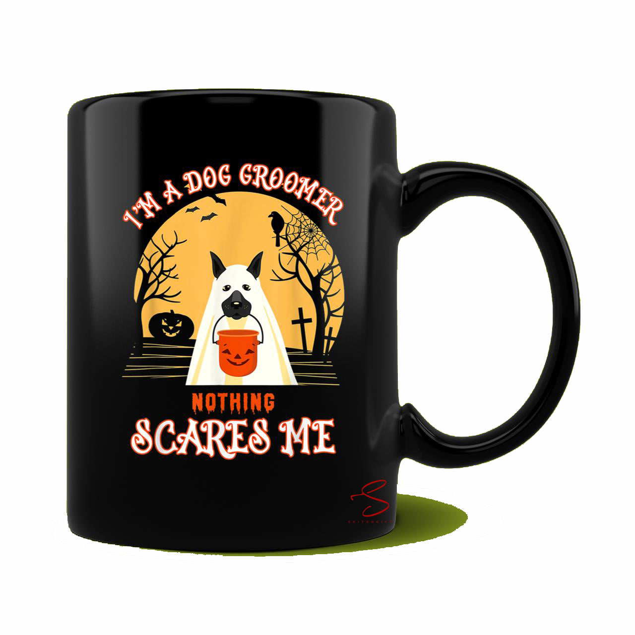 Skitongift Spooky Ceramic Novelty Coffee Mug Halloween Dog Mug Funny Dog Groomer Grooming Mug Halloween Pet Puppy Gift