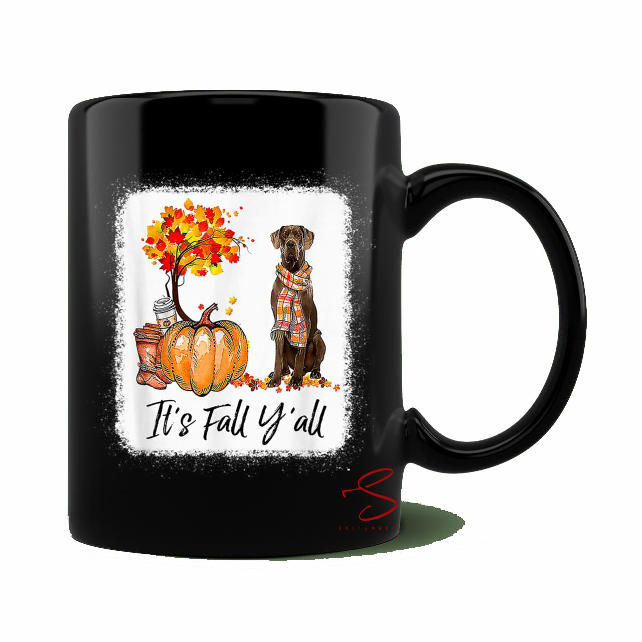 Skitongift Spooky Ceramic Novelty Coffee Mug Halloween Dog Mug It’s Fall Y’all Great Dane Dog Lovers Thanksgiving Halloween