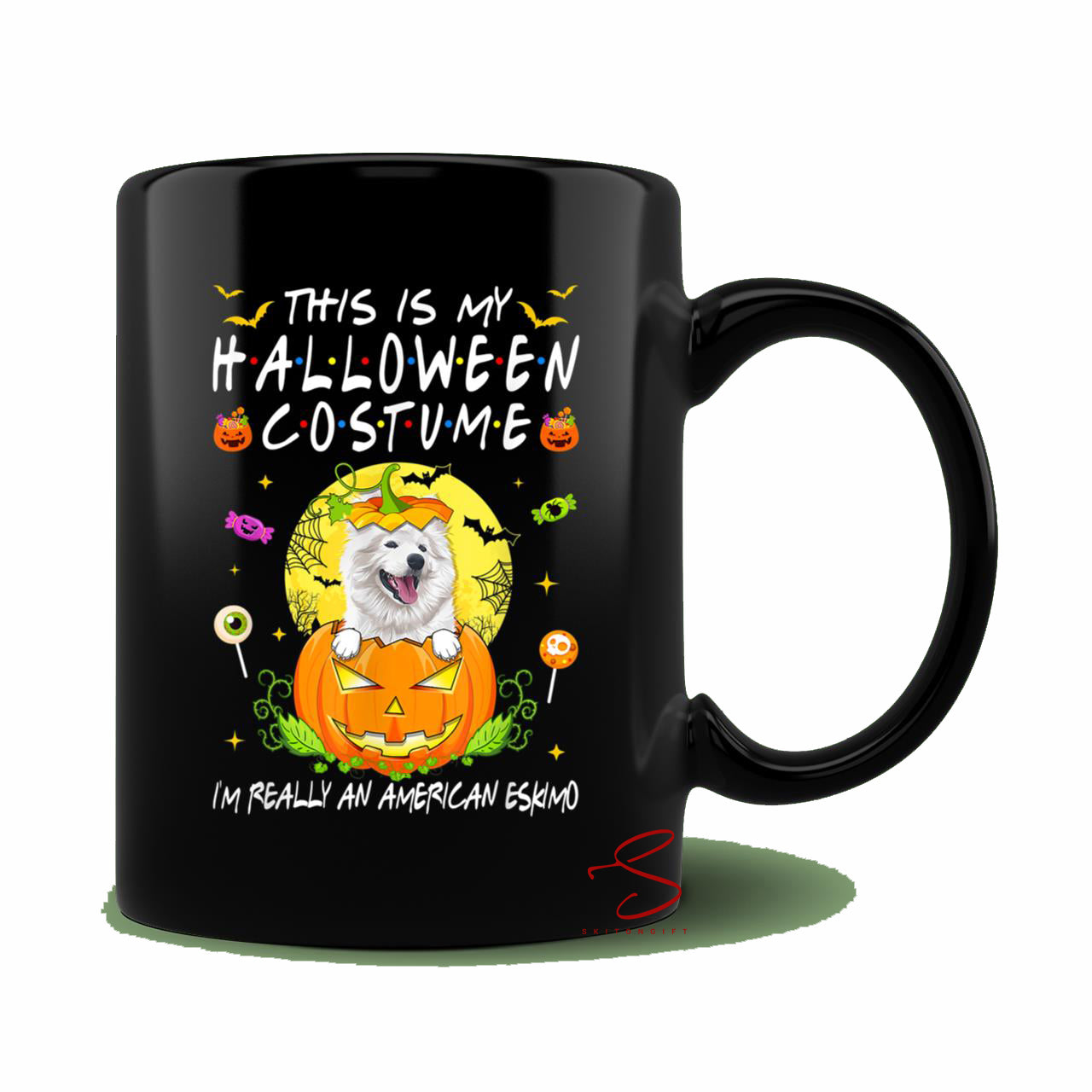 Skitongift Ceramic Novelty Coffee Mug Spooky Halloween Dog Mug This Is My Spooky Halloween Costume Im Really An American Eskimo