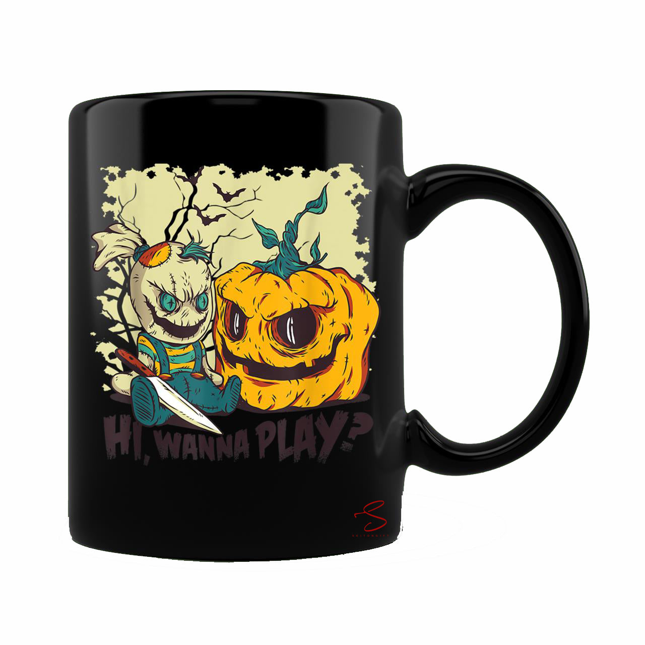 Skitongift Ceramic Novelty Coffee Mug Spooky Halloween Evil Hi Wanna Play Mug