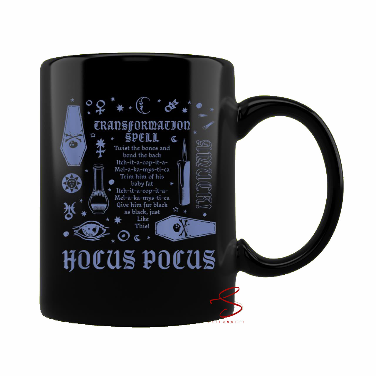Skitongift Spooky Ceramic Novelty Coffee Mug Halloween Hocus Pocus Halloween Transformation Spell Recipe Mug