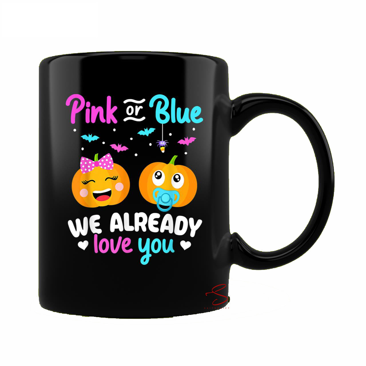 Skitongift Ceramic Novelty Coffee Mug Spooky Halloween Pregnancy Mug Gender Reveal Spooky Halloween Pregnancy Announcement Pink Or Blue