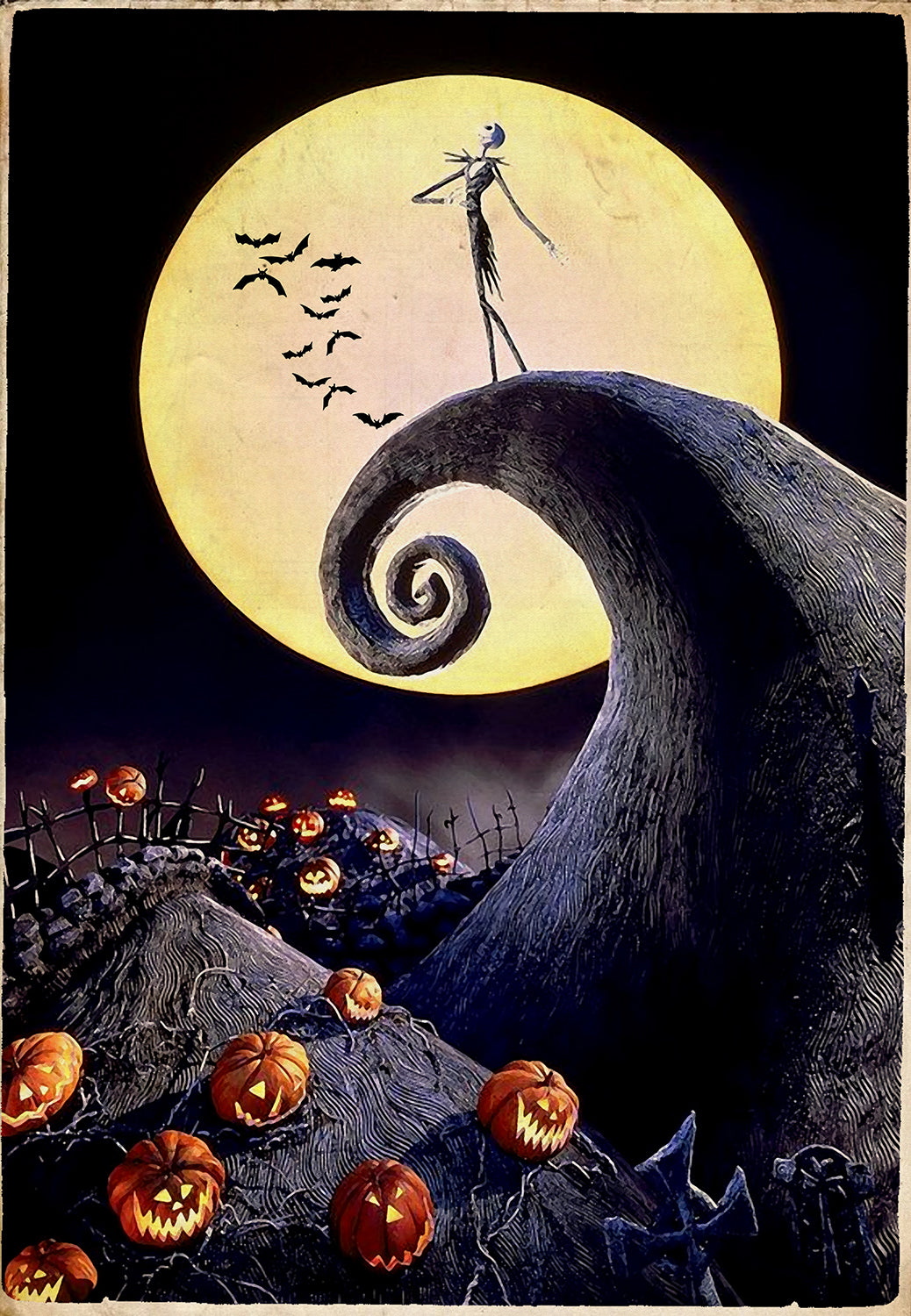 Halloween Scary Bats Pumpkin Patch Full Moonlight Abstract Art-Jack Skellington-MH3007
