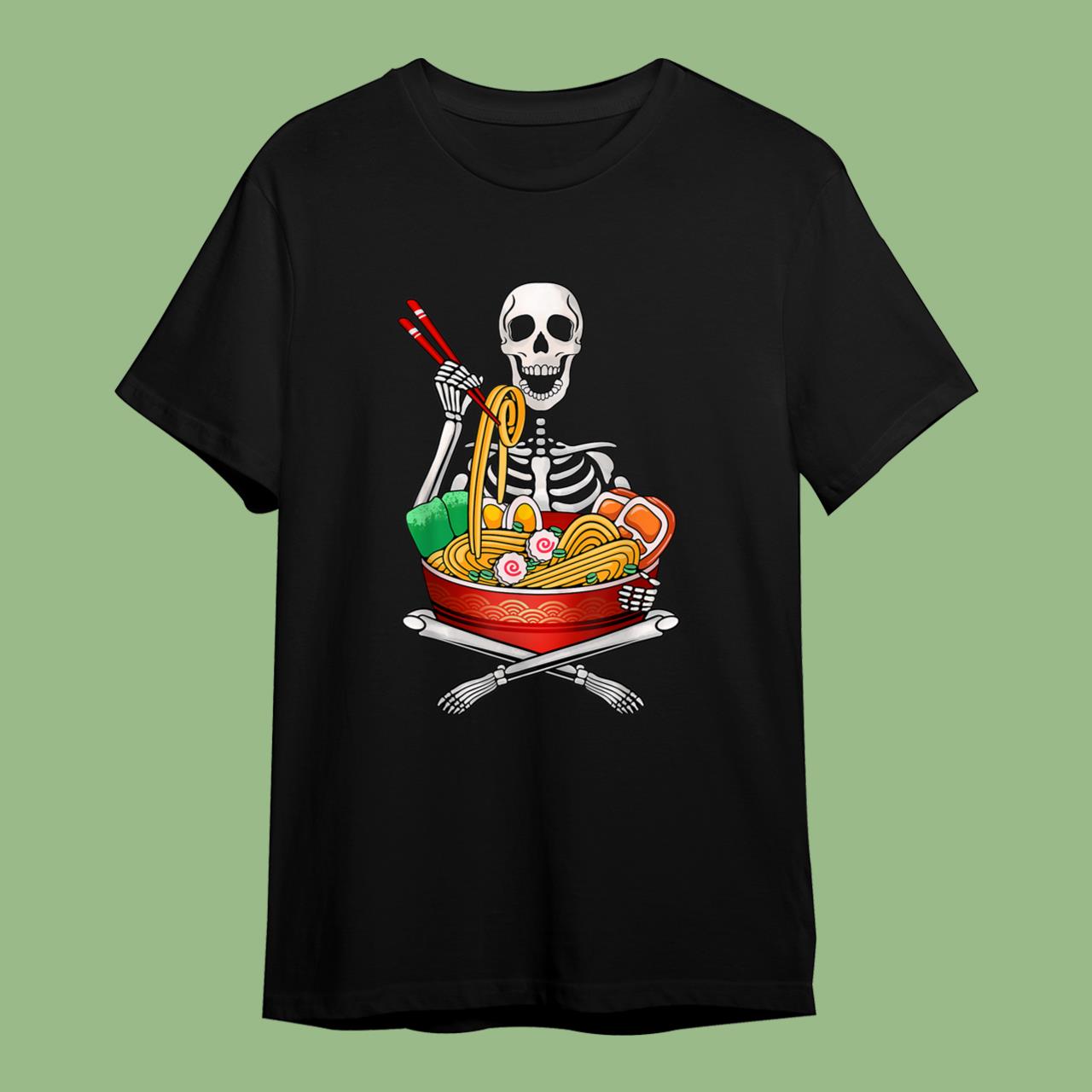 Skitongift Halloween Skeleton Anime Japanese Food Ramen Lovers T-Shirt