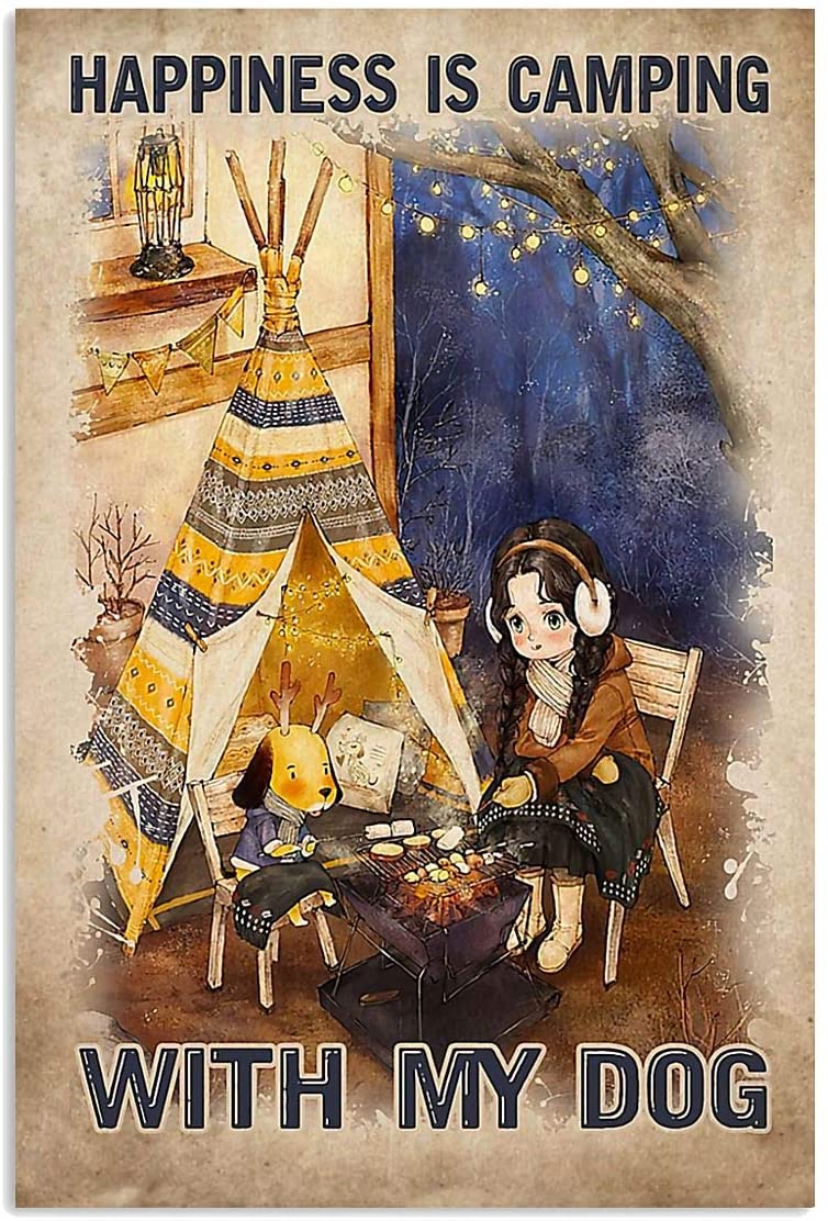Happiness Is Camping With My Dog Pet Quote Baby Girl Fade Painting Adventure Picnic Hobby