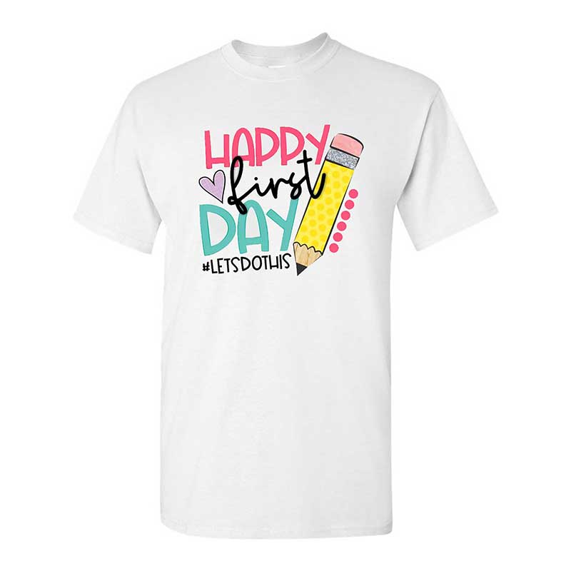 Skitongift Happy First Day of School Shirt,Teacher Life, for Teachers, Kindergarten Teacher, Teacher Appreciation,Back to School Shirt