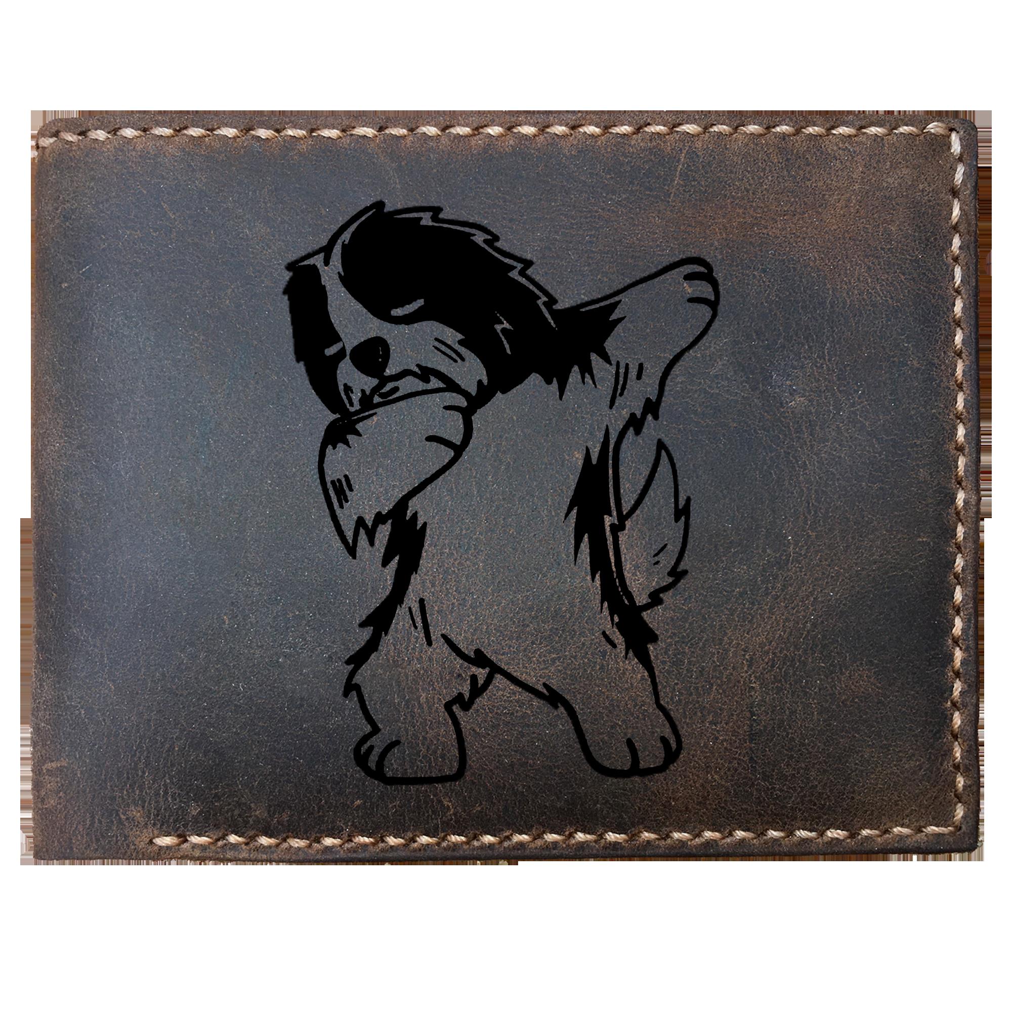 Skitongifts Funny Custom Laser Engraved Bifold Leather Wallet For Men, Havanese Dabbing, Funny Dog Dab