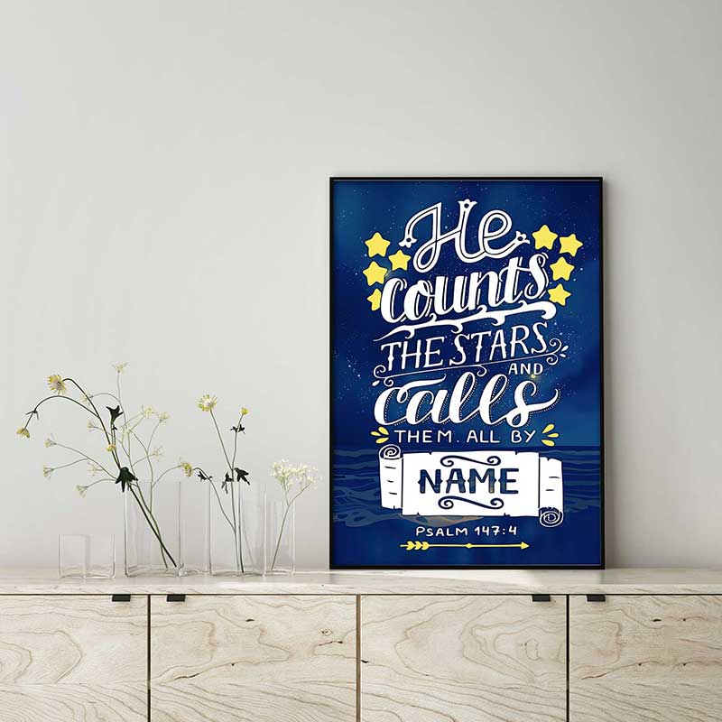 He Counts The Stars And Calls Them All By Name Poster Decor Psalm 1474 TTK1108