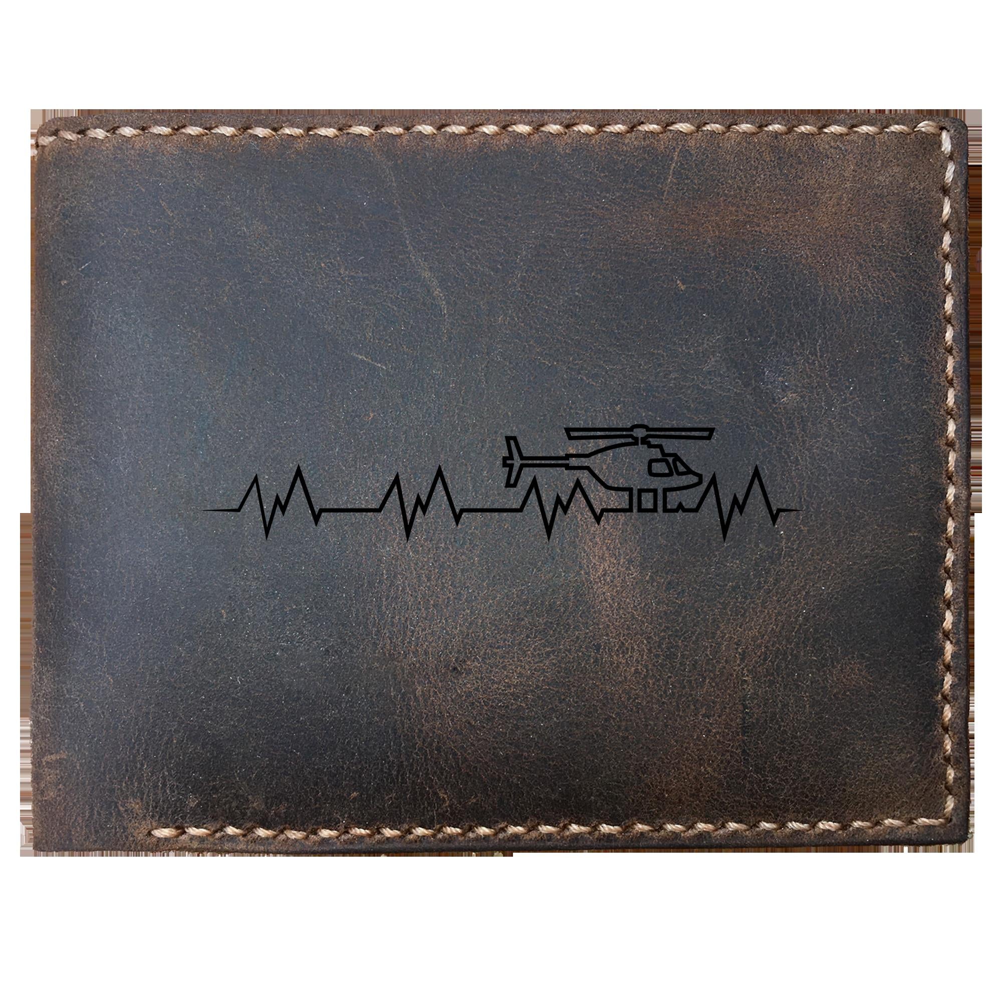 Skitongifts Funny Custom Laser Engraved Bifold Leather Wallet For Men, Helicopter Heartbeat, Helicopter Pilot