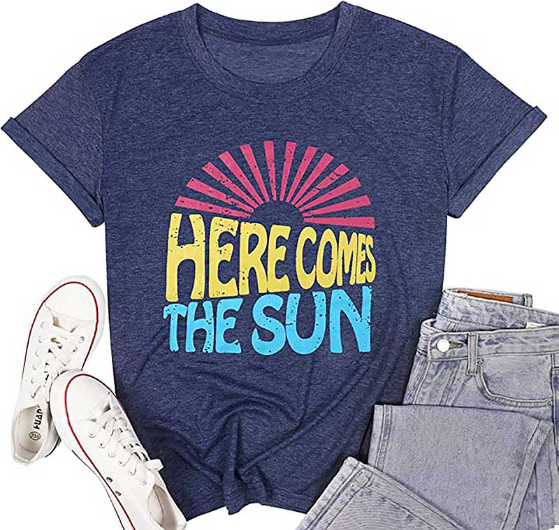 Skitongift Here Comes The Sun Shirt for Women Cute Sunshine Graphic Tee Funny T Shirt