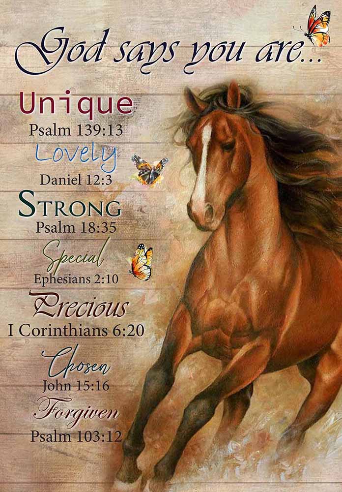 Horse God Says You Are Unique Psalm 139 13 Vintage Retro Art-TT2308