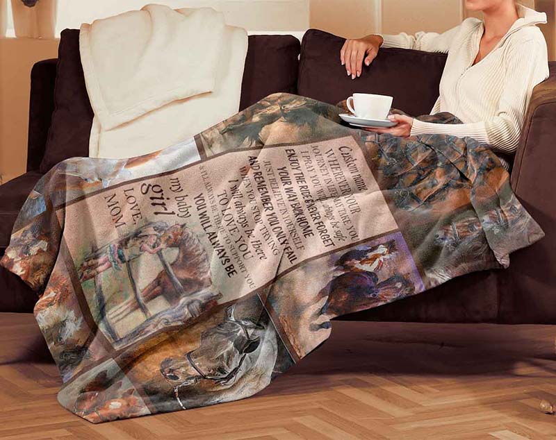 Skitongifts Blanket For Sofa Throws, Bed Throws Horse Mom To My Daughter Always Be Safe-TT2712