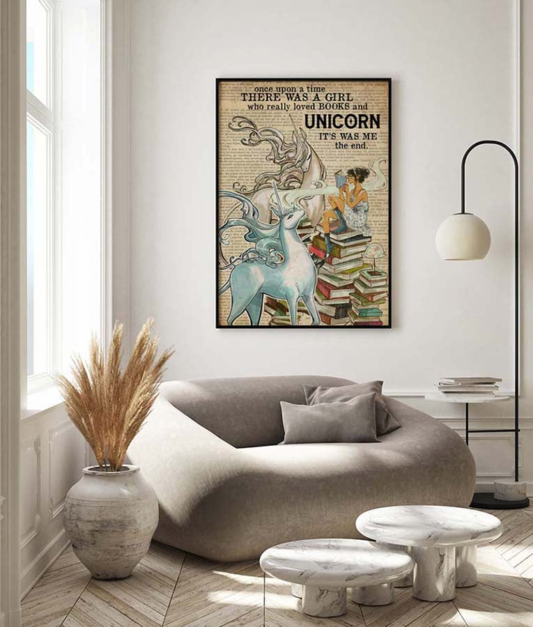 Skitongifts Wall Decoration, Home Decor, Decoration Room Horse Once Upon A Time Reading Unicorns-MH2209