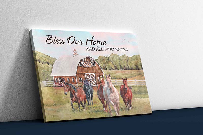 Skitongifts Wall Decoration, Home Decor, Decoration Room Horses-Bless our home and all who enter-TT2103