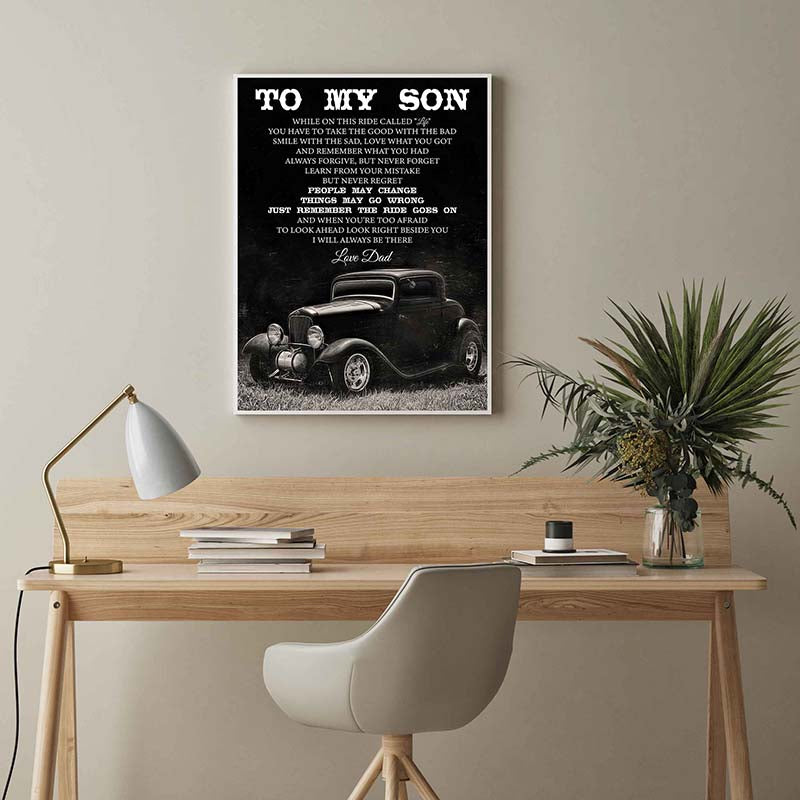 Skitongifts Wall Decoration, Home Decor, Decoration Room Hot Rod to My Son Smile with The Bad Love, Love Dad-TT2903