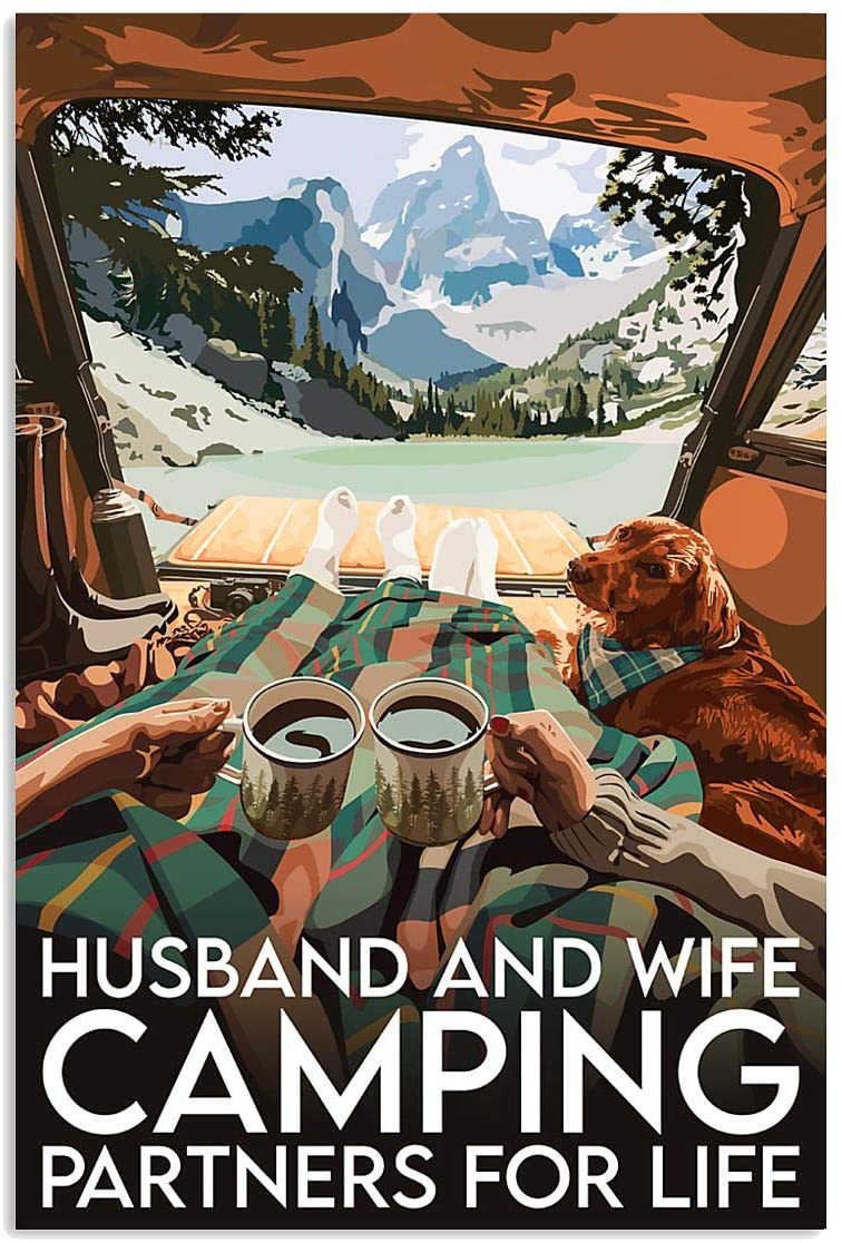 Husband And Wife Camping Partner For Life Proud Love Quote Saying Dog Pet Drink Coffee Campsite