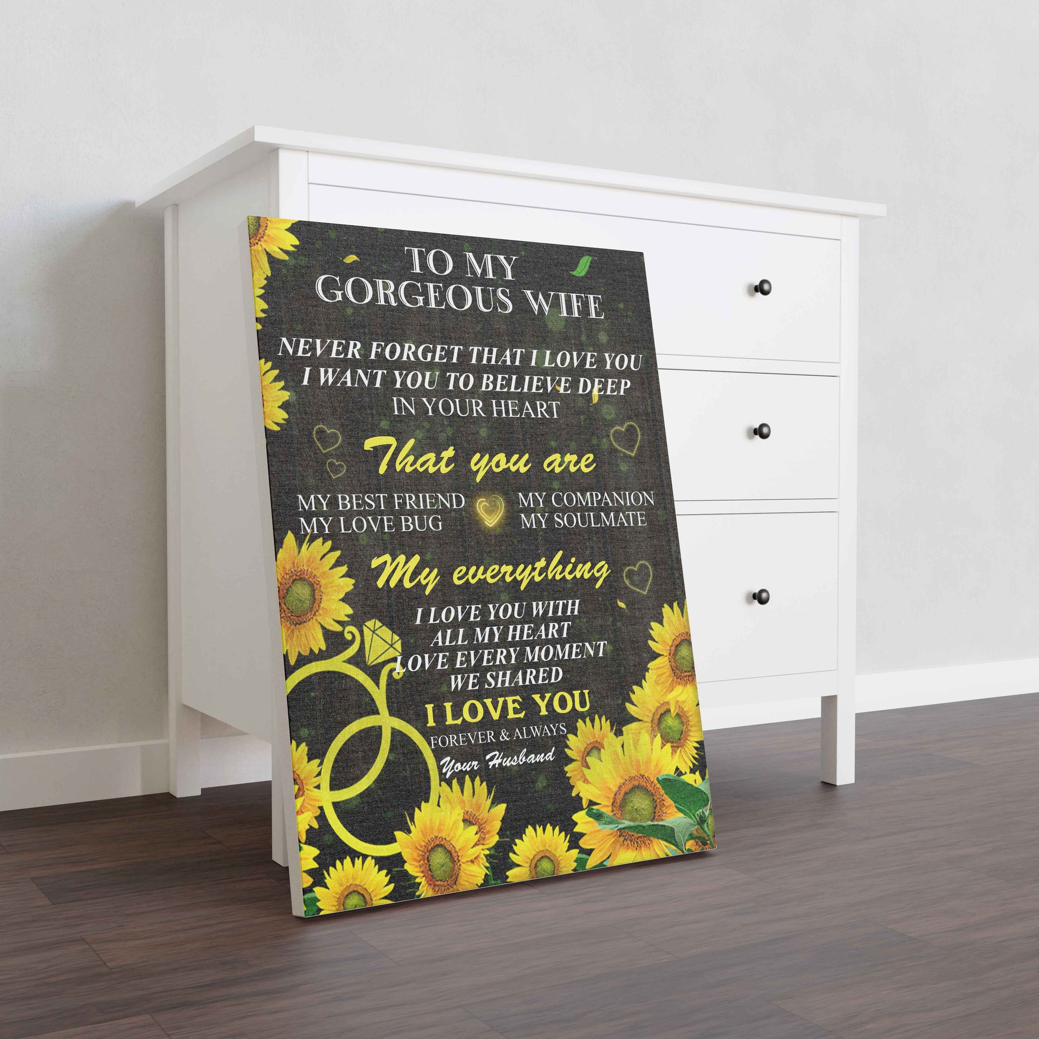 Skitongifts Wall Decoration, Home Decor, Decoration Room Husband To My Gorgeous Wife, Sunflower Never Forget That, You Are My Everything Great-TT2501