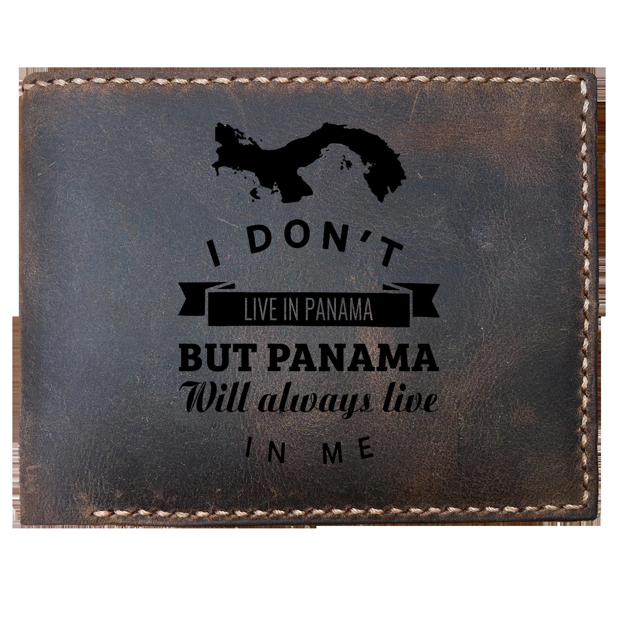 Skitongifts Funny Custom Laser Engraved Bifold Leather Wallet For Men, I Don't Live In Panama But Panama Always Live In Me